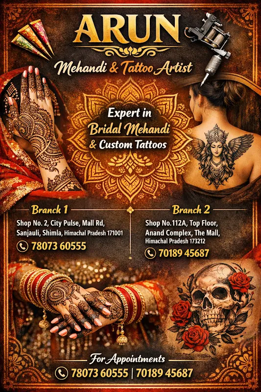 Arun Mehandi & Tattoo Artist | Bridal Mehandi Artist in Shimla | Tattoo Artist in Shimla