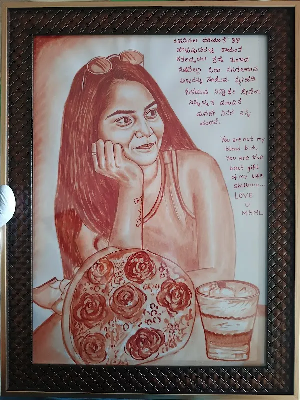 Blood art painting & pencil sketch