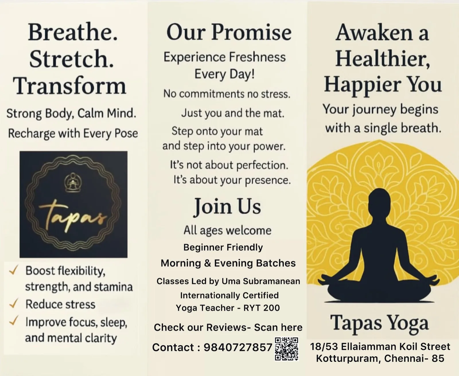 Tapas Yoga Classes @ Kotturpuram
